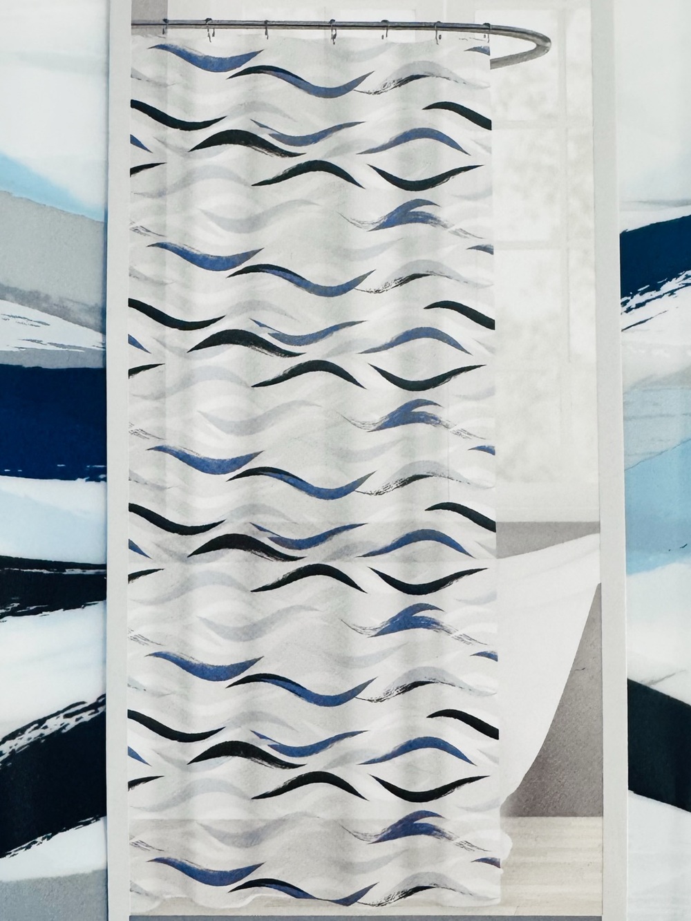Comfort Bay Peva Shower Curtain Brushstroke Waves Printed 70x72 NWT